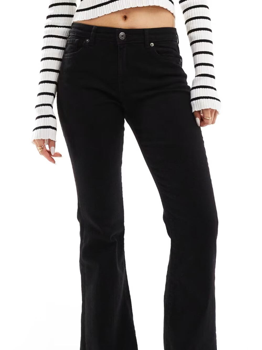 Bershka High Waisted Flared Jeans - Black - Size 2